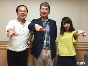 スワラジ収録スタジオで左からボク、佐藤利明さん、夏怜さん