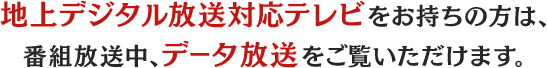 地上デジタル放送対応テレビをお持ちの方は、番組放送中、データ放送をご覧いただけます。