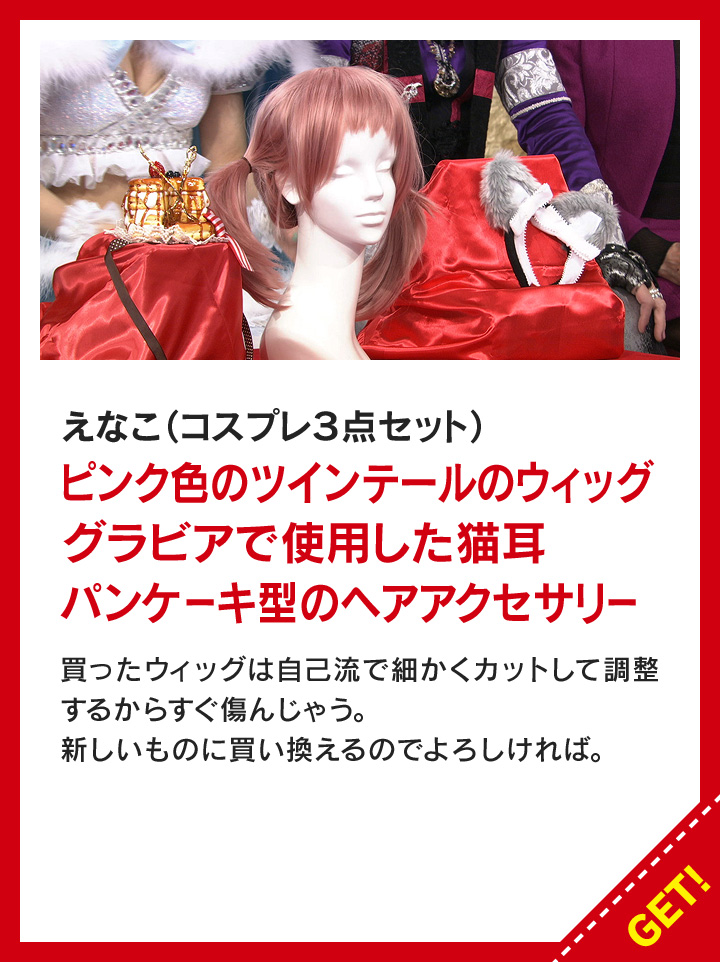 えなこ（コスプレ3点セット）<br>・ピンク色のツインテールのウィッグ<br>・グラビアで使用した猫耳<br>・パンケーキ型のヘアアクセサリー
