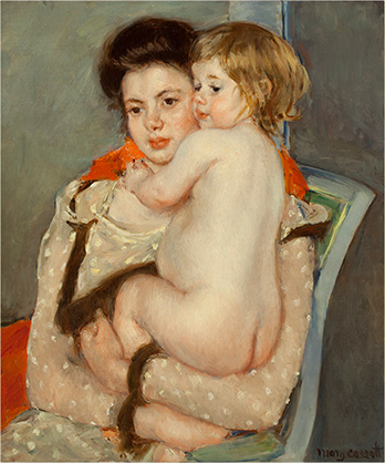 メアリー・カサット《裸の赤ん坊を抱くレーヌ・ルフェーヴル（母と子）》