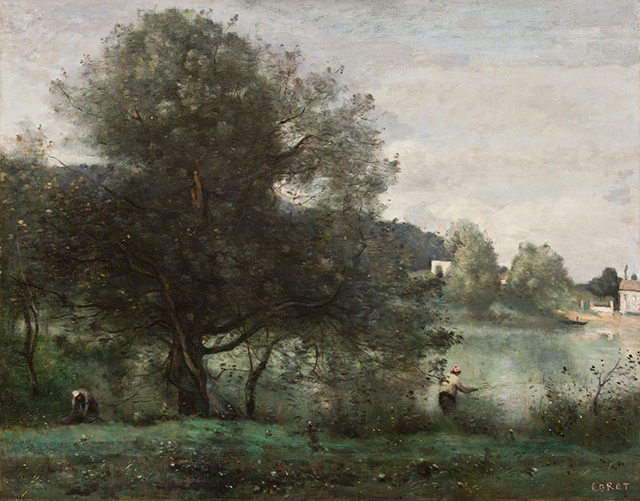 ヴィル=ダヴレーの牧歌的な場所――池畔の釣り人